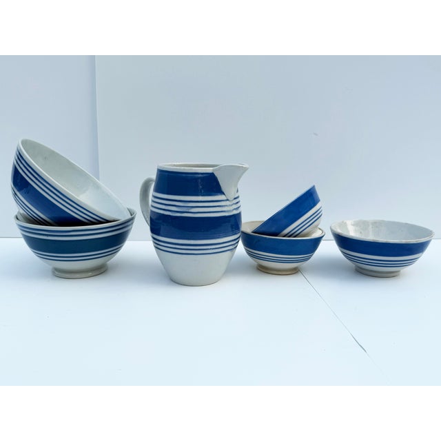 French Country Collection of Blue & White English Pottery - Bowls & Pitcher - 6 PCS For Sale - Image 3 of 6