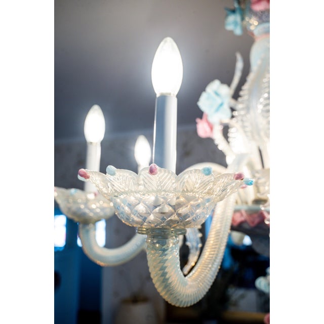 1977 Vetreria Artistica Stefano Murano 36” Pastel Opalescent Floral Chandelier For Sale - Image 10 of 17
