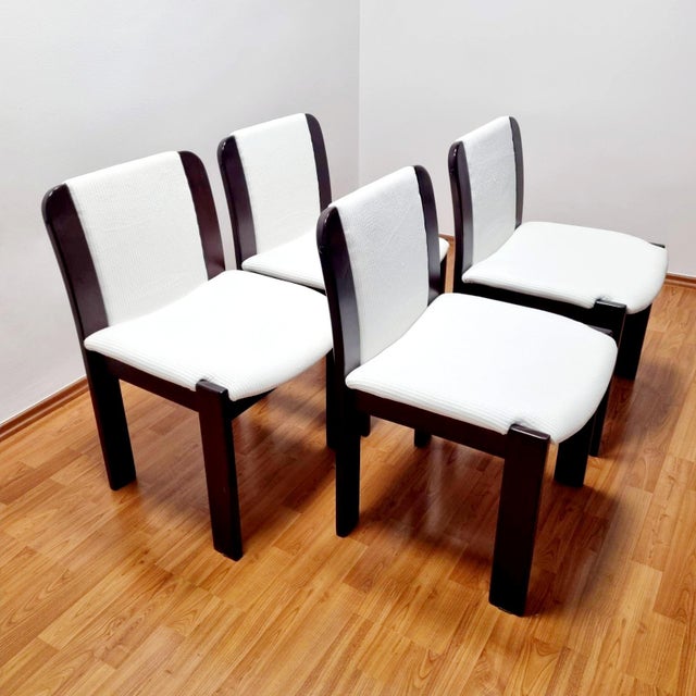 Postmodern Italian Wood and Velvet Dining Chairs, Italy, 1980s, Set of 4, in Restored conditions. Designed 1980 to 1989...