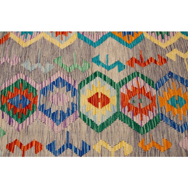 Textile Colorful Modern Kilim Handmade Wool Rug For Sale - Image 7 of 10