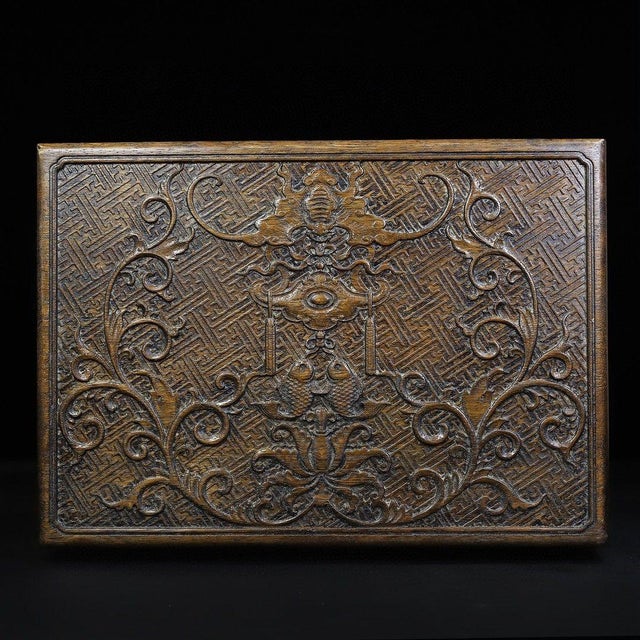 Mid 20th Century Vintage Huanghuali Wood Carved Box - Abundance & Wealth Motif For Sale - Image 5 of 10