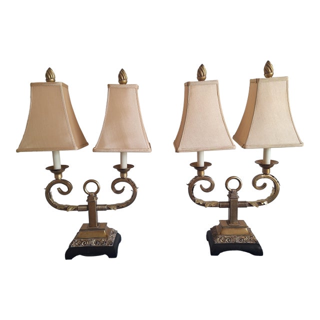 1960s Art Deco Hollywood Regency Twin Toleware Table Lamps - A Pair For Sale