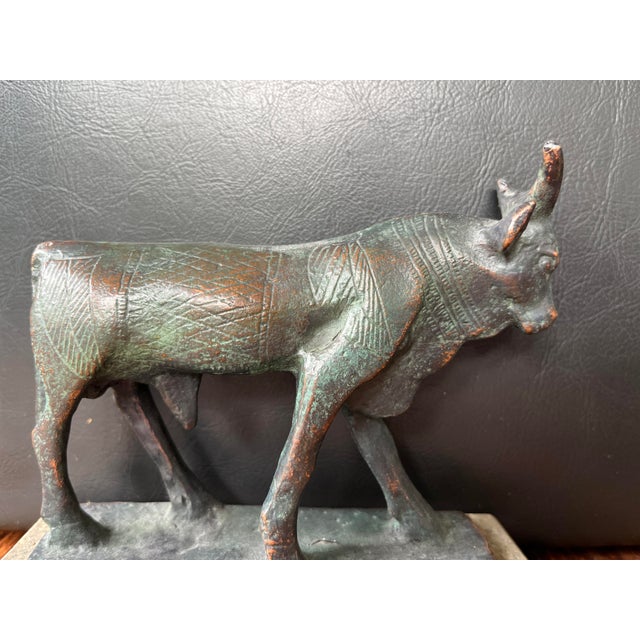 Egyptian Revival Bronze Bull Sculpture, 1980s For Sale - Image 6 of 8