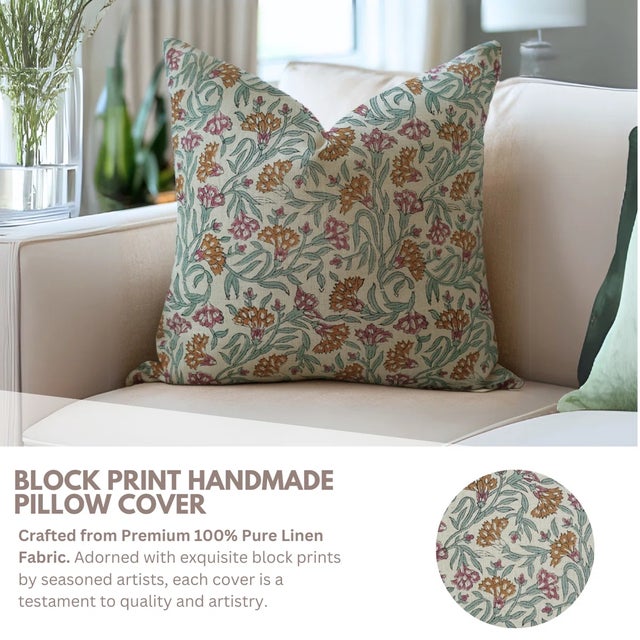 Introducing the "Thorny Stems" block print handmade cushion coverHand-printed by skilled artisans using the time-honored...