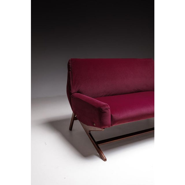 Mid-Century Burgundy Velvet Sofa, in Restored conditions. Designed 1960 to 1969