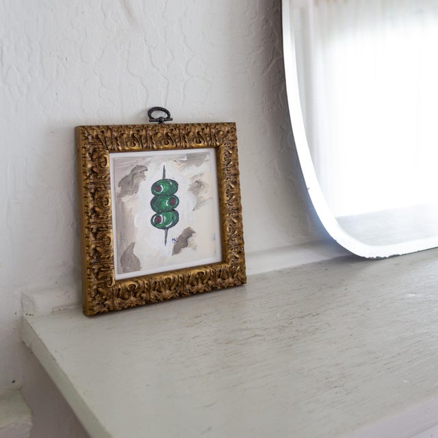 Small Original Signed Painting of Martini Olives in Italian Giltwood Frame For Sale - Image 4 of 8