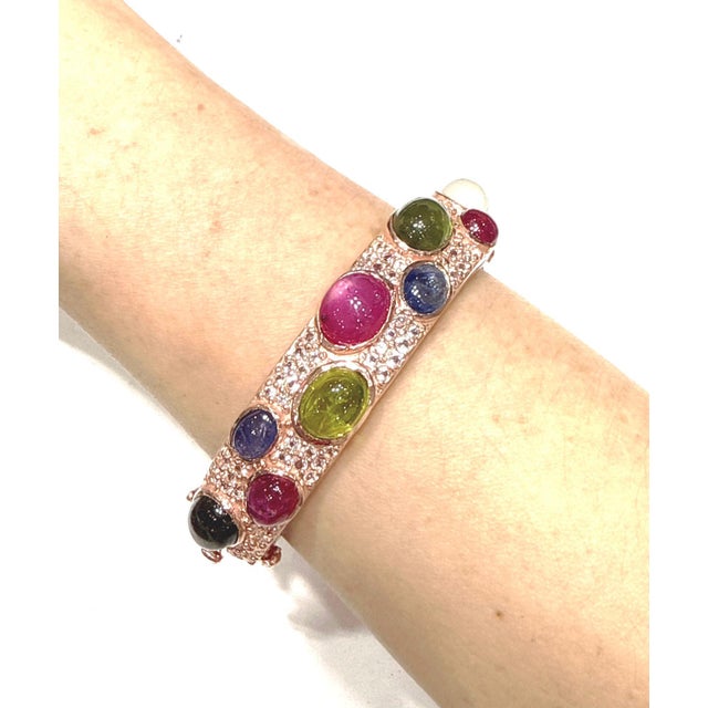 Bochic “Capri” Vintage Ruby & Fancy Sapphire Bangle Set In 18K Gold & Silver For Sale In New York - Image 6 of 12