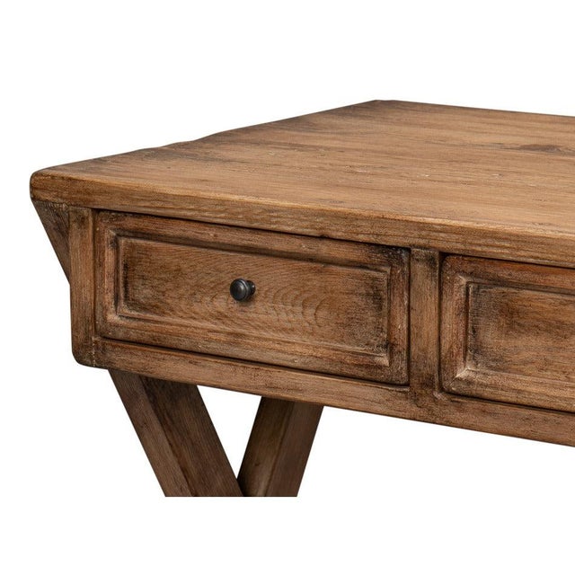 Brown Campaign X-Frame Writing Desk in Natural Brown For Sale - Image 8 of 11