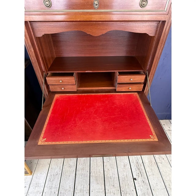 19th Century French Louis XVI Mahogany Secretary Desk Carrara Marble Top For Sale - Image 4 of 14