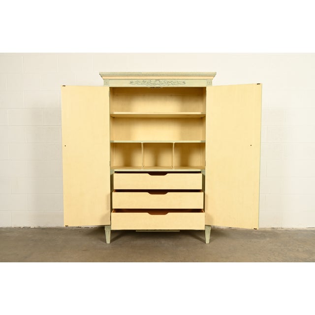 1960s Baker Furniture French Regency Louis XVI Cream Lacquered Armoire Dresser or Linen Press, Circa 1960s For Sale - Image 5 of 16