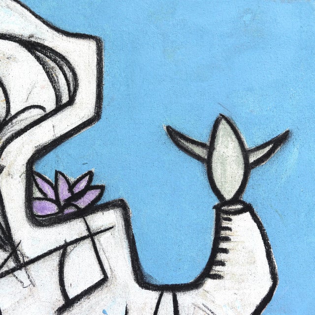 Abstract Blue Man Group - Abstract Large Original Artwork on Canvas by Rue Bootay For Sale - Image 3 of 9