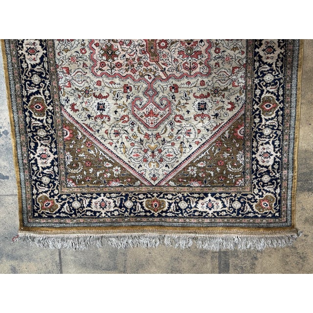 Vintage Qom Silk Rug With Central Medallion, Circa 1950 For Sale In Los Angeles - Image 6 of 8