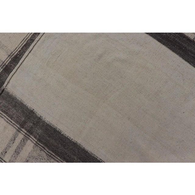 Large Vintage Hand Woven Turkish Kilim Rug With Stripes in Gray, White & Cream For Sale - Image 11 of 12