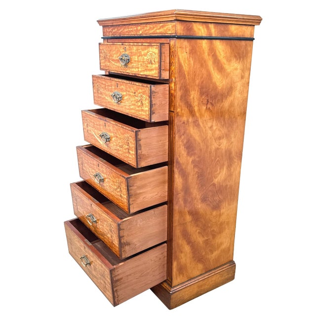 Wood Pedestal Chest of Drawers in Satinwood, 1880 For Sale - Image 7 of 12