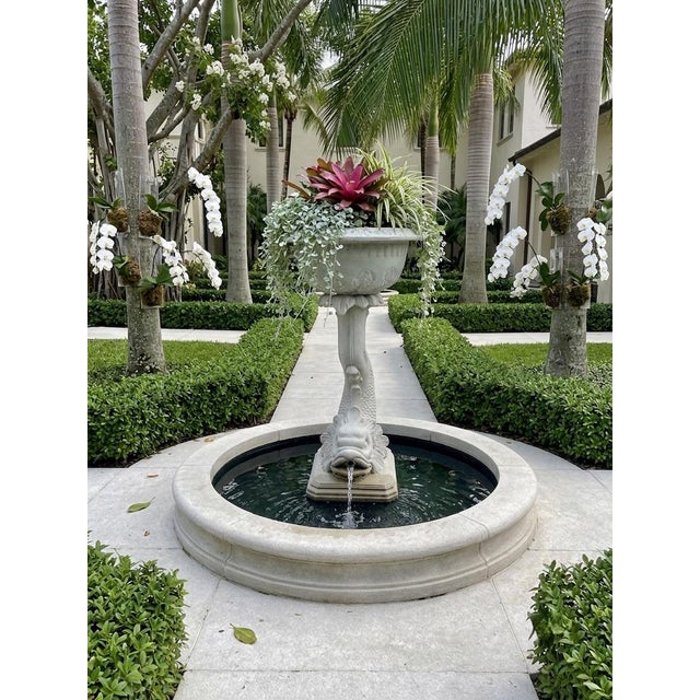 Stone Vintage Neoclassical Cast Stone Fish Pedestal Fountain Planter For Sale - Image 7 of 12