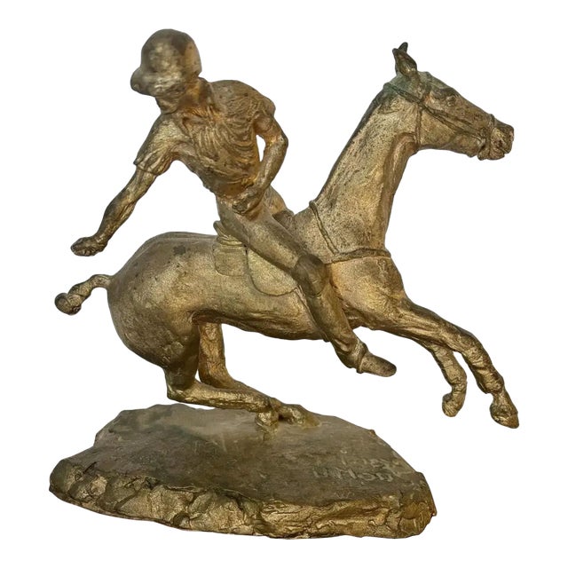 Mid 20th Century Vintage Equestrian Cast Bronze Polo Horse Sculpture For Sale