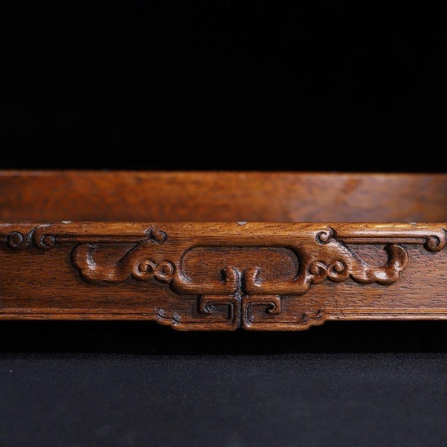 Chocolate Late 20th Century Zen-Style Huali Wood Handcrafted Tray With Mother-of-Pearl Inlay, Floral & Bird Motif Chinese Decorative Serving Tray For Sale - Image 8 of 10
