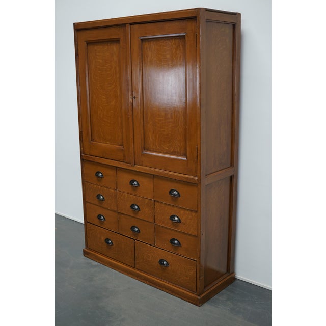 Industrial Vintage Dutch Faux Oak Paint Pine Bank of Drawers For Sale - Image 3 of 17