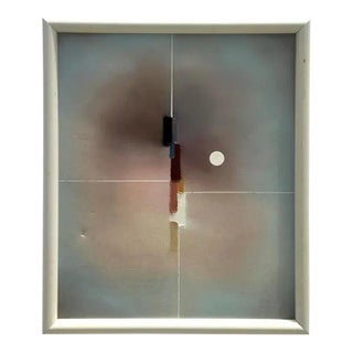 Vintage Boho Geometric Minimalistic Abstract Oil on Canvas For Sale