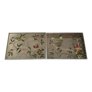 Dransfield & Ross Antiqued Mirror Chinoiserie Birds Placemats - Set of 2 For Sale