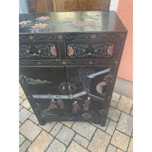 Chinese Half Cabinet in Black Lacquer, 1920a For Sale - Image 9 of 16