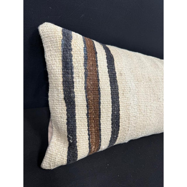 Turkish Hemp Pillow Cushion Natural Beige Black Cushion Cover 14"x40" #30468 Enhance your home decor with our Kilim Pillow...