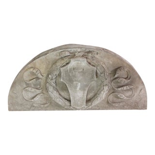 Mid 20th Century Reclaimed Wreath & Shield Carved Limestone Pediment Transom For Sale