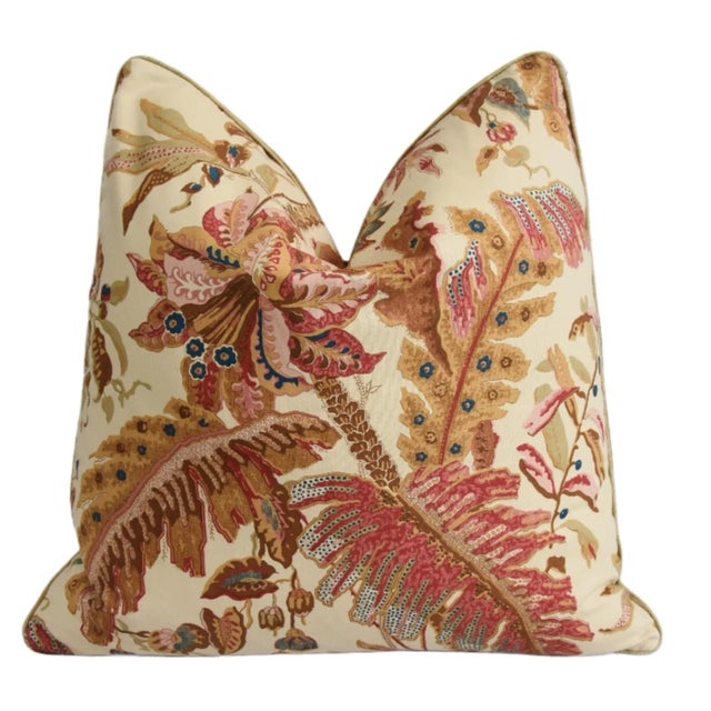 French Country Hodsall McKenzie Designer Palm Botanical Floral Feather/Down Pillow For Sale - Image 3 of 7