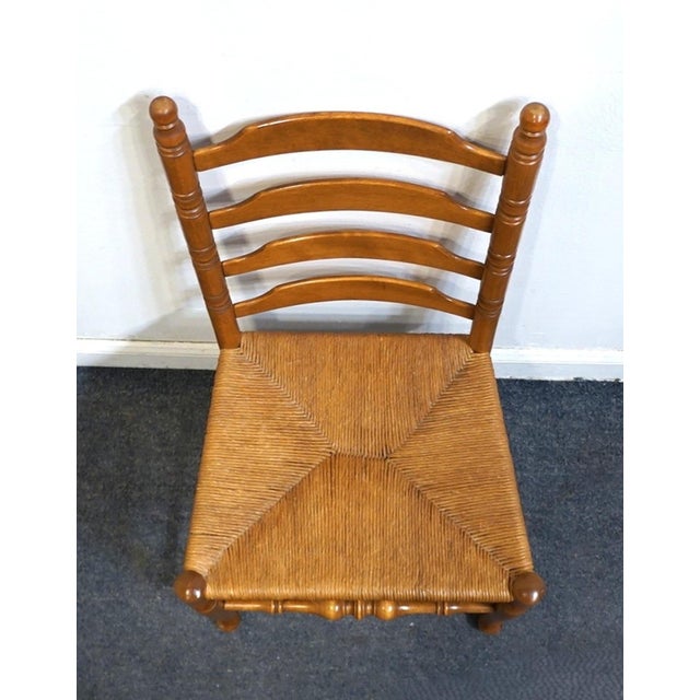 Brown Ethan Allen Heirloom Nutmeg Maple Colonial Early American Ladderback Dining Side Chair W. Rush Seat 10-6050 For Sale - Image 8 of 9