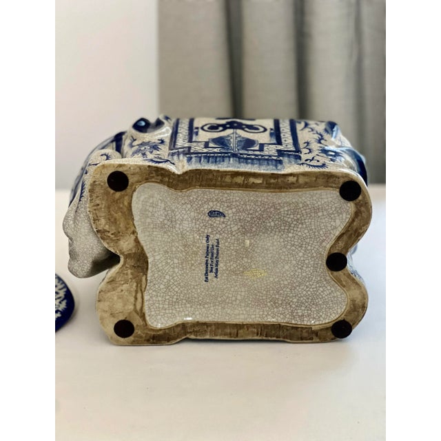 20th Century Asian Blue and White Ceramic Elephant Form Lidded Vase or Box For Sale - Image 12 of 12