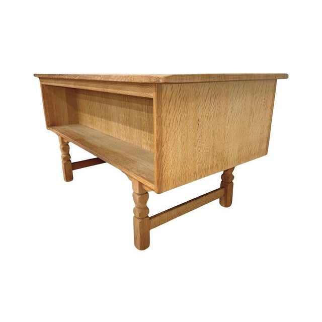 Vintage mid-century Danish Brutalist writing desk with bookcase front attributed to Henning Kjærnulf, Denmark. Constructed...