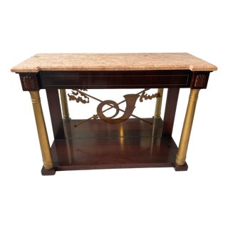 1940s John Tavis Classical Mirrored Back Console With Marble Top For Sale