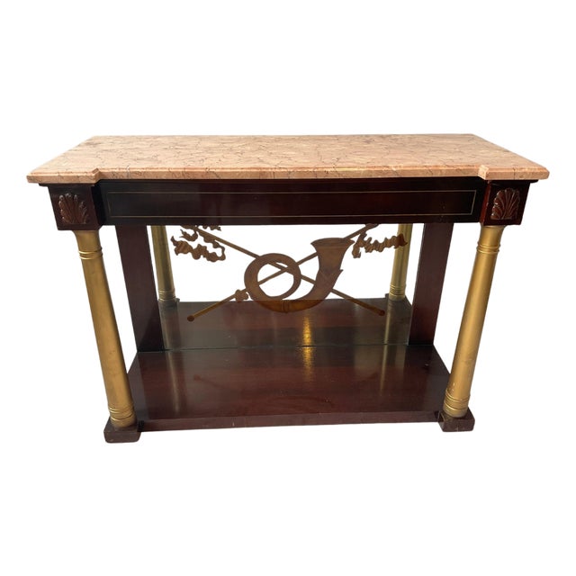 1940s John Tavis Classical Mirrored Back Console With Marble Top For Sale