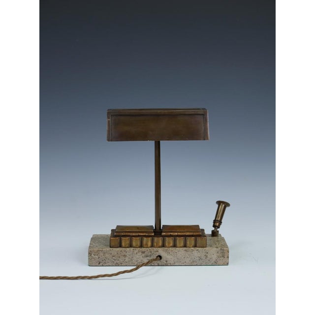 Art Deco Bronze Desk Lamp with Fossiliferous Limestone Base, 1930s For Sale - Image 10 of 18