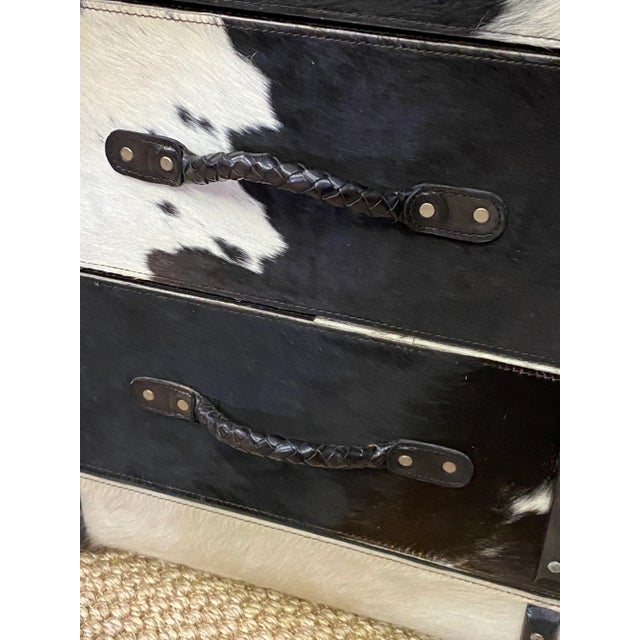 Black 1990s Spotted Cow Hide Travel Trunk/Side Table W 2 Drawers For Sale - Image 8 of 12