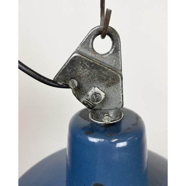 Paint Industrial Blue Enamel Factory Lamp with Cast Iron Top, 1960s For Sale - Image 7 of 14