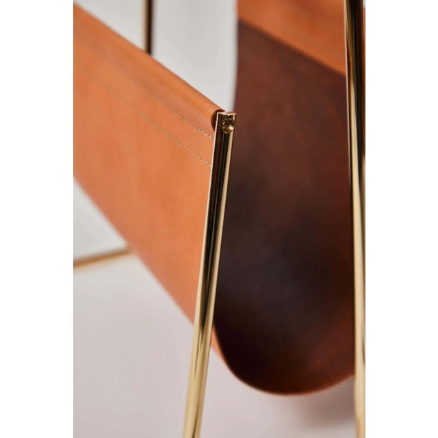 Carl Auböck Model #4488 Cognac Leather and Brass Magazine Rack For Sale - Image 9 of 11