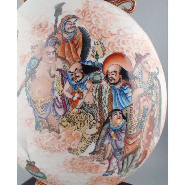 Wood Early 20th Century Chinese Porcelain Eight Immortals Baoyueping For Sale - Image 7 of 13
