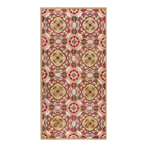 Splendid White Ivory and Red Wine Color With Unique Geometric Design Antique Needlepoint Rug