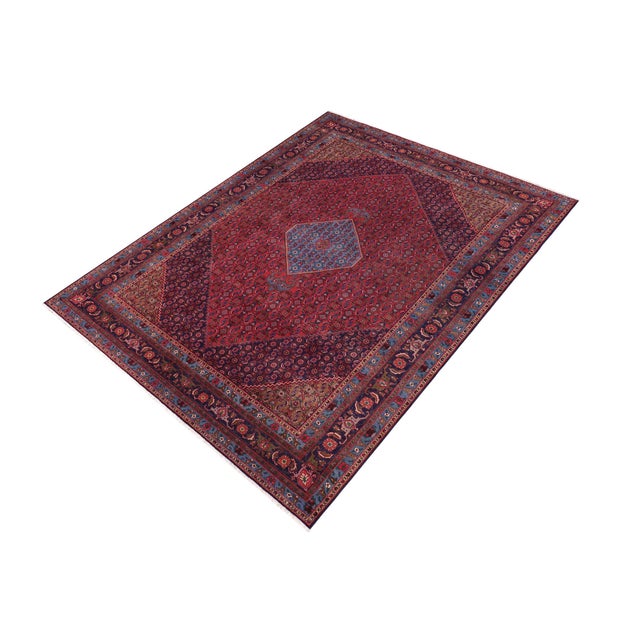 Art Nouveau Vintage Retro Tabriz Red/Blue Wool Rug - 9'7'' X 12'6'' For Sale - Image 3 of 10