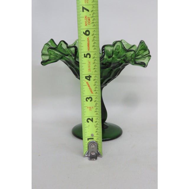 Fenton Green Thumbprint Style Ruffled Pedestal Large Compote Candy Dish 4570b For Sale - Image 9 of 15