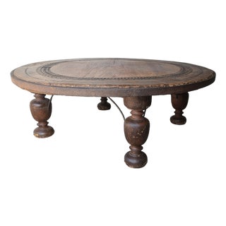 Monumental Antique Rustic Round Wood Coffee Table For Sale