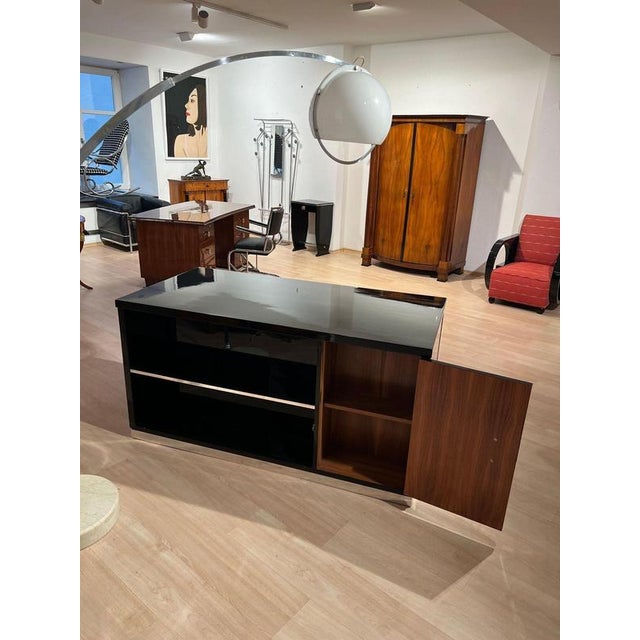 Metal Art Deco Desk in Black Lacquer, Walnut & Metal, France, 1930s-1940s For Sale - Image 7 of 18
