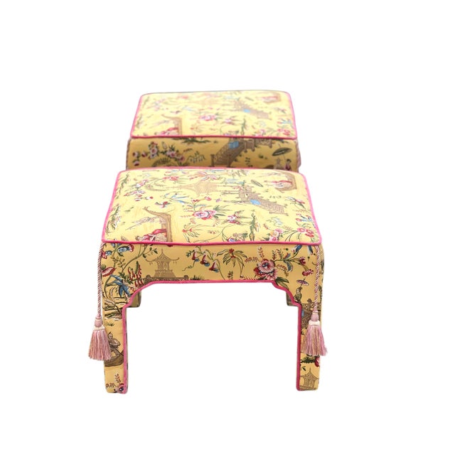 Pink Pair Newly Upholstered Mid Century Parsons Benches/Ottomans For Sale - Image 8 of 13