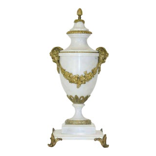 19th C. Monumental 25” White Marble Gilt Bronze Mount Cassolette Urn For Sale