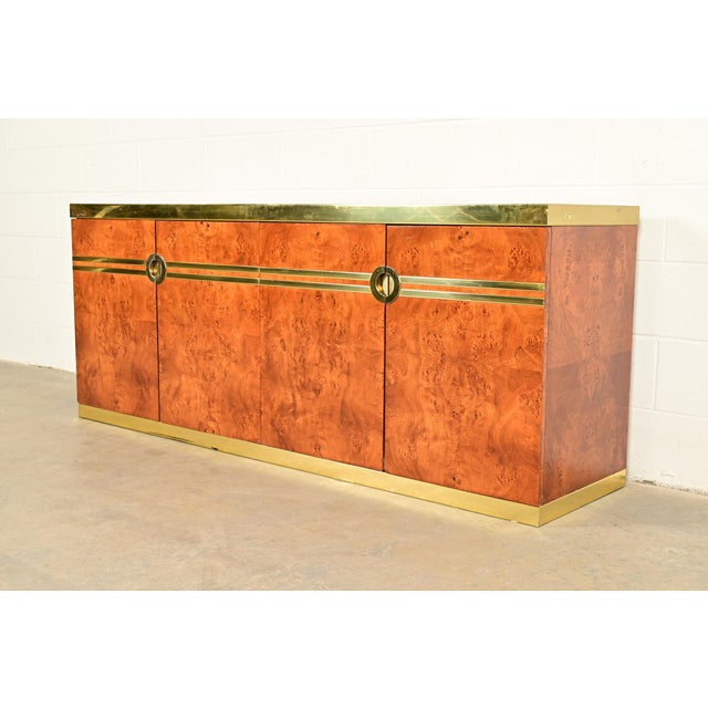 Pierre Cardin Pierre Cardin Mid-Century Modern Burl Wood and Brass Sideboard Credenza, 1970s For Sale - Image 4 of 18