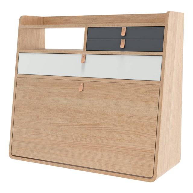 Slate Grey Drawers Gaston Floating Writing Desk in Natural Oak by Harto For Sale