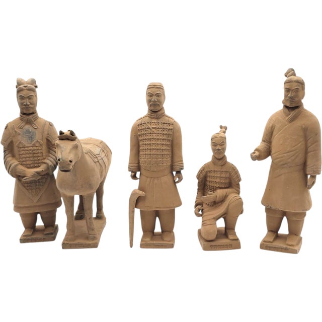 Tan Vintage Lintong Museum Terracotta Warriors 5 Piece Boxed Replica Set 12" For Sale - Image 8 of 18