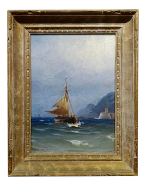 Ludvig Richarde -Sail Boat at Sea-19th Century Swedish Oil Painting
