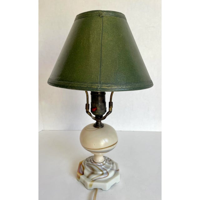 Art Deco Agate Swirl Art Glass Petite Task Desk Lamp For Sale - Image 4 of 12